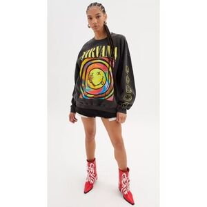 Nirvana Smiley Face Band Graphic Sweatshirt Size Small/Medium In Heather Grey